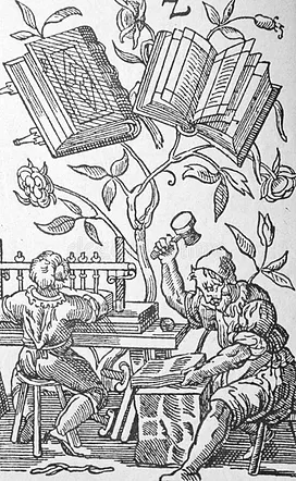 Ancienne gravure, évocation du travail des Maistres Relieurs